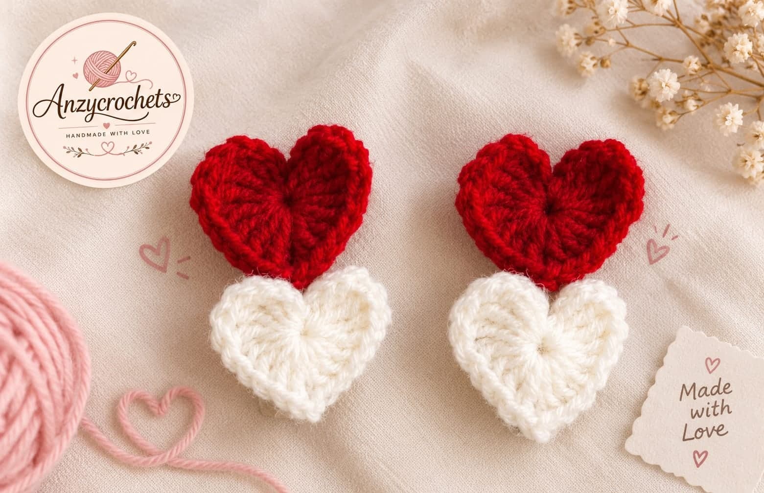 Crochet Double Heart Hair Clips (Pair) — handmade crochet by Anzy Crochets