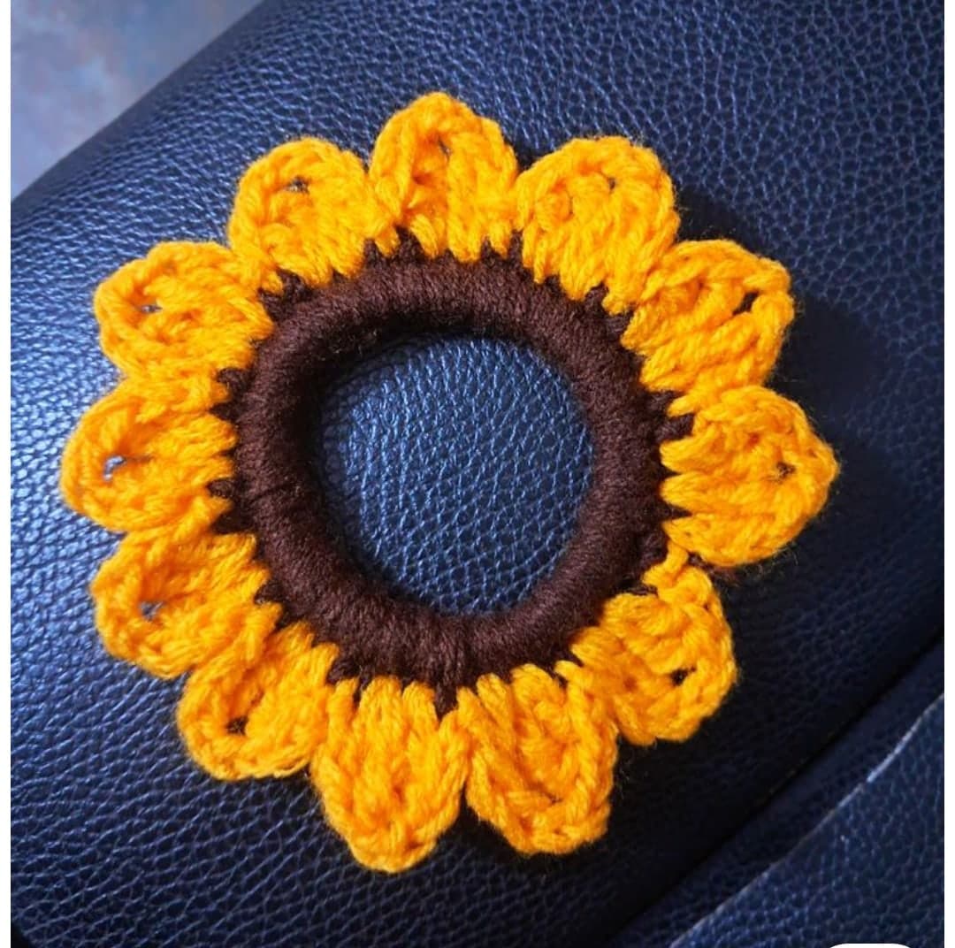 Crochet Sunflower Scrunchie — handmade crochet by Anzy Crochets