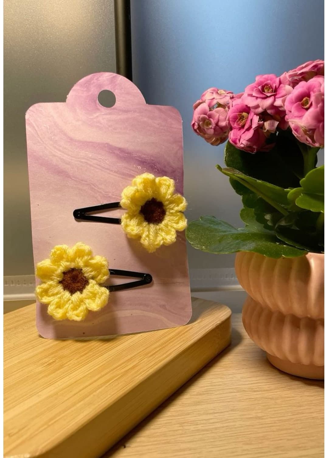 Crochet Sunflower Snap Clips (Pair) — handmade crochet by Anzy Crochets
