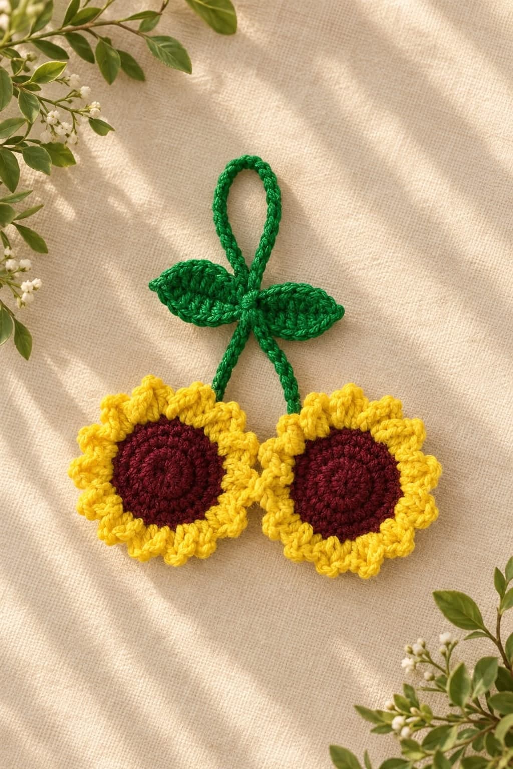 Crochet Sunflower Twin Bag Charm — handmade crochet by Anzy Crochets