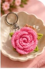 Crochet Pink Rose Keychain — handmade crochet by Anzy Crochets